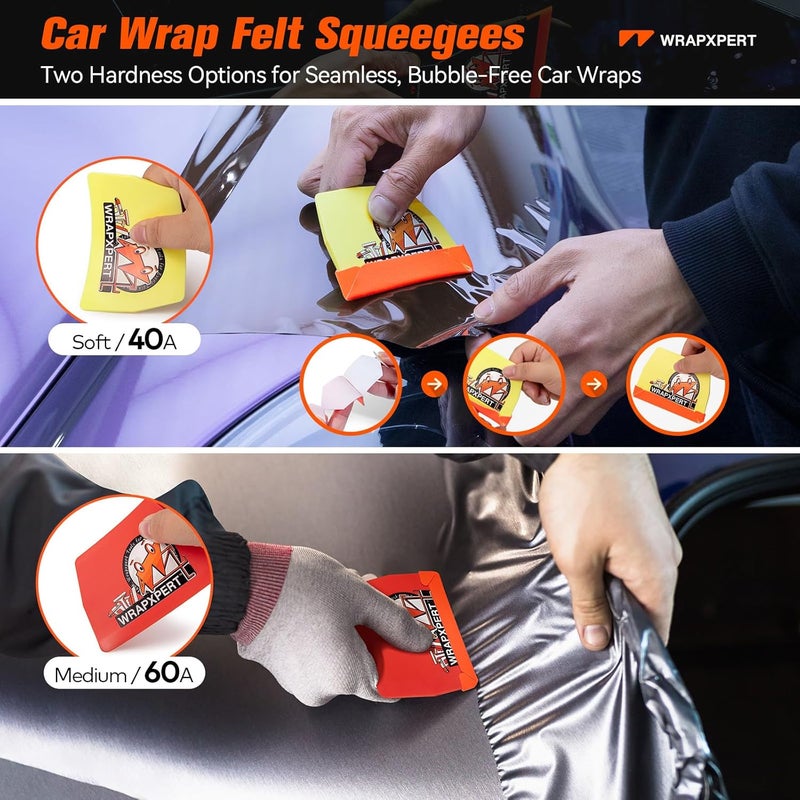WRAPXPERT Car Window Tint Tools Kit Vinyl Wrap Tool Car Glass Protective Film Wrapping Installation Kit Long Handle Rubber Squeegee for Window Tint Application Felt Squeegee for Vinyl Wrapping - Image 5